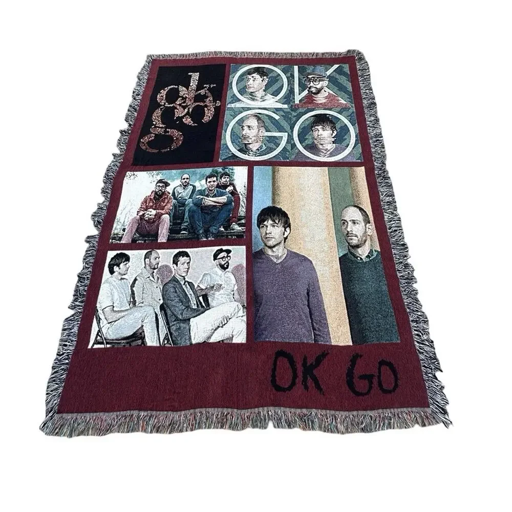 OK Go Band Woven Throw Blanket Afghan Fringe Tapestry Wall Hanging 60x80 Rare